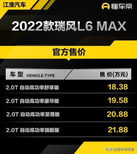 江淮版丰田埃尔法来袭！新款瑞风L6 MAX售18.38万元起